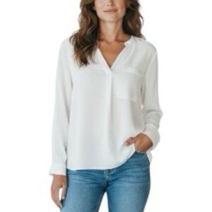 H&M Cream Long Sleeve V-Neck Blouse with front pocket 4